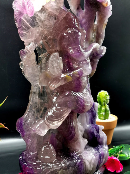 Multicolor Fluorite Handmade Carving of Dancing Ganesh -Lord Ganesha Idol in Crystals and Gemstones -Reiki/Chakra - 13 inches and 4.7 kg
