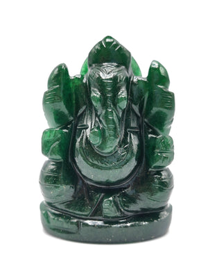 Dark Green Aventurine Handmade Carving of Ganesh - Lord Ganesha Idol in Crystals/Gemstone - Reiki/Chakra/Healing - 2.5 in and 100 gms