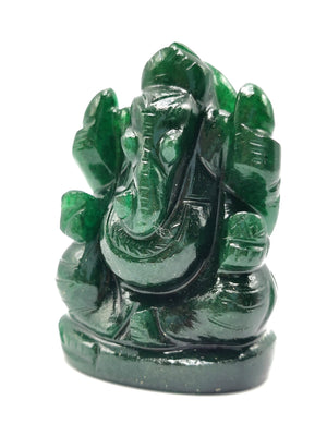 Dark Green Aventurine Handmade Carving of Ganesh - Lord Ganesha Idol in Crystals/Gemstone - Reiki/Chakra/Healing - 2.5 in and 100 gms