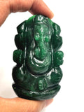 Dark Green Aventurine Handmade Carving of Ganesh - Lord Ganesha Idol in Crystals/Gemstone - Reiki/Chakra/Healing - 2.5 in and 100 gms
