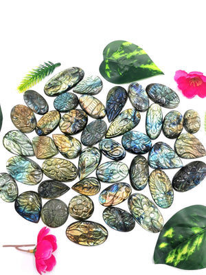 Floral miniature carvings for pendant in labradorite stone wholesale set - gemstone/crystal jewelry |Reiki/Chakra - 40-45 PIECES SET