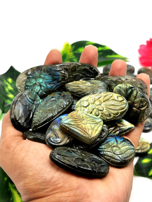 Floral miniature carvings for pendant in labradorite stone wholesale set - gemstone/crystal jewelry |Reiki/Chakra - 40-45 PIECES SET