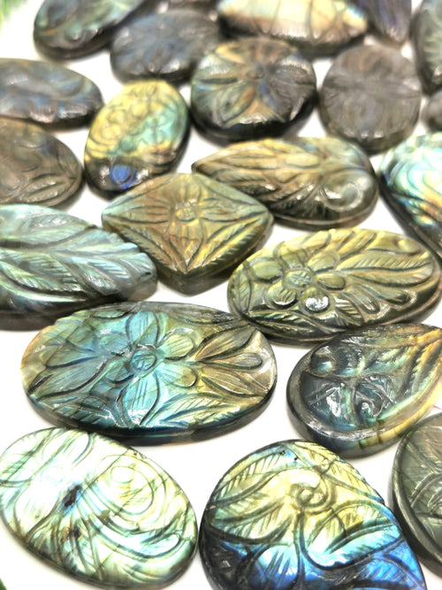 Floral miniature carvings for pendant in labradorite stone wholesale set - gemstone/crystal jewelry |Reiki/Chakra - 40-45 PIECES SET