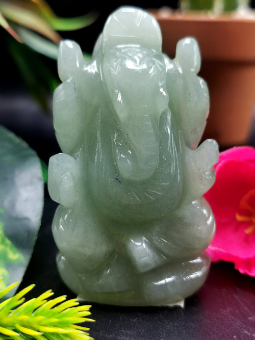 Light Green Aventurine Handmade Carving of Ganesh - Lord Ganesha Idol in Crystals/Gemstone - Reiki/Chakra/Healing - 2.5 in and 85 gms