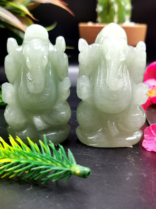 Light Green Aventurine Handmade Carving of Ganesh - Lord Ganesha Idol in Crystals/Gemstone - Reiki/Chakra/Healing - 2.5 in and 85 gms