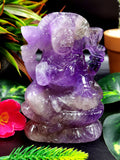Lakshmi statue in amethyst - Goddess Laxmi carving in quartz 4.2 inches and 370 gms (0.81lb) - Diwali / Deepawali Gift - ONE STATUE ONLY