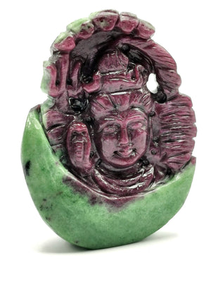 Shiva Head Handmade in Ruby Ziosite Carving - Lord Shivshankar in crystals and gemstones | Reiki/Chakra/Healing - 2.5 inch and 620 carats