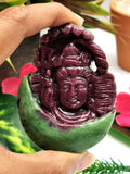 Shiva Head Handmade in Ruby Ziosite Carving - Lord Shivshankar in crystals and gemstones | Reiki/Chakra/Healing - 2.5 inch and 620 carats