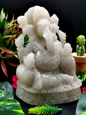 Smokey Quartz Handmade Carving of Ganesh - Lord Ganesha Idol | Figurine in Crystals and Gemstones - 7.5 inches and 2.71 kg (5.96 lb)