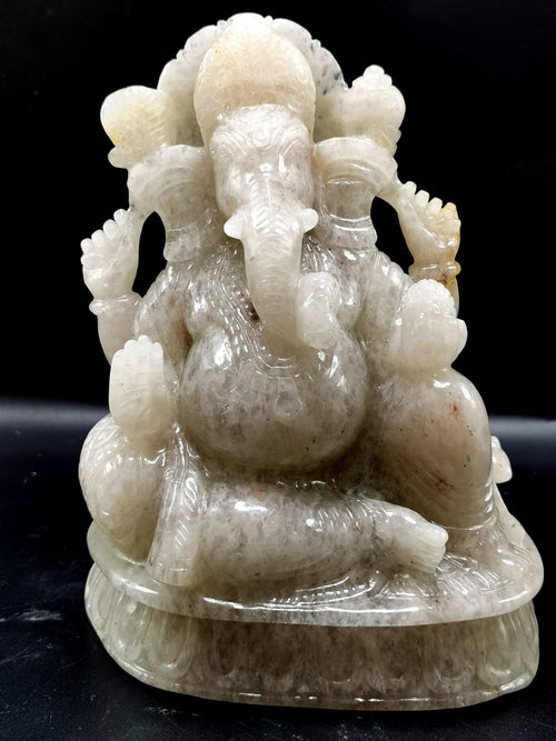 Smokey Quartz Handmade Carving of Ganesh - Lord Ganesha Idol | Figurine in Crystals and Gemstones - 7.5 inches and 2.71 kg (5.96 lb)