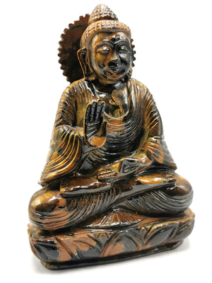 Tiger Eye Buddha - handmade carving of serene and meditating Lord Buddha - crystal/reiki/healing - 6.5 inches and 1.24 kgs (2.73 lb)