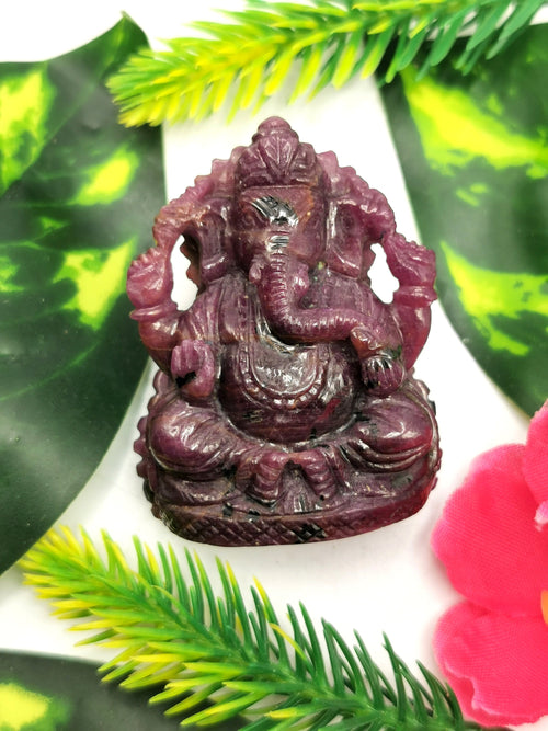Ruby Handmade Carving of Ganesh - Lord Ganesha Idol | Figurine in Crystals and Gemstones - 2 inches and 310 carats