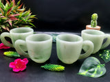 Green Aventurine tea set - exquisite carving of a tea kettle and 4 tea cups - crystal and gemstone carvings