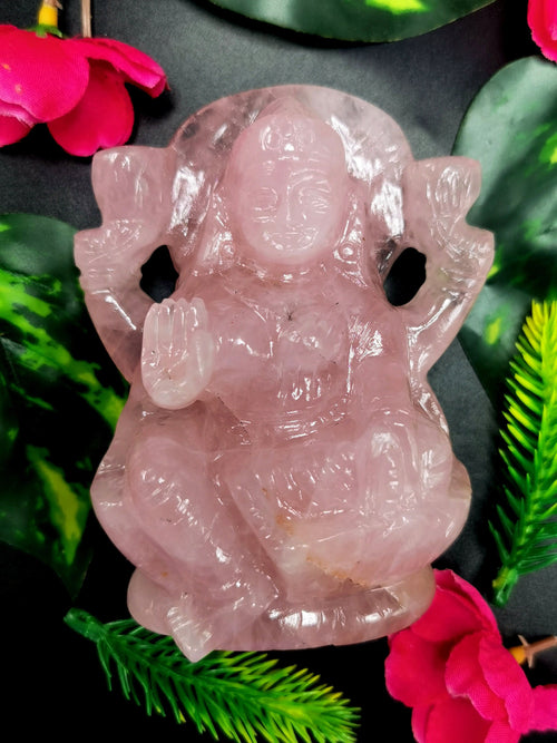 Lakshmi statue in rose quartz - Goddess Laxmi carving/idol in gemstone and crystals - 3.8 inches and 350 gms (0.77lb) - ONE STATUE ONLY