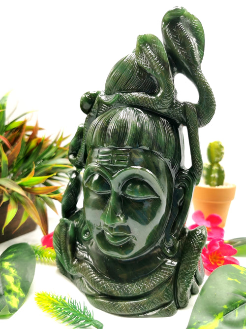 Shiva Head/Bust in Columbian Jade Carving - Lord Shivshankar in crystals and gemstones |Reiki/Chakra/Healing - 9 in and 2.36 kg (5.19 lb)