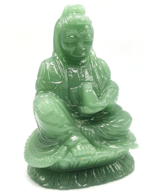 Green Aventurine Guanyin - handmade carving of Kwan Yin in sitting posture - crystal/reiki/healing - 4.25 inches and 450 gms (0.99 lb)