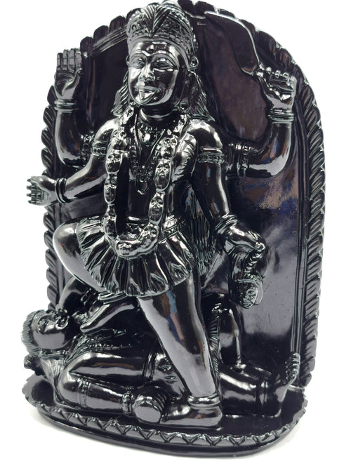 Mata Kaali statue/carving in black agate - Goddess Kali idol/murti in gemstones and crystals - 5.5 inches and 825 gms (1.81 lb)