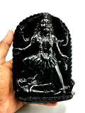 Mata Kaali statue/carving in black agate - Goddess Kali idol/murti in gemstones and crystals - 5.5 inches and 825 gms (1.81 lb)