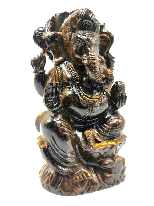 Tiger Eye Handmade Carving of Ganesh - Lord Ganesha Idol | Sculpture in Crystals/Gemstones - Reiki/Chakra/Healing - 6.2 inches and 1.09 kgs