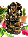 Tiger Eye Handmade Carving of Ganesh - Lord Ganesha Idol | Sculpture in Crystals/Gemstones - Reiki/Chakra/Healing - 6.2 inches and 1.09 kgs
