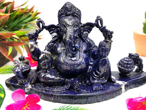 Lapis Lazuli Handmade Carving of Ganesh - Lord Ganesha Idol |Sculpture in Crystals/Gemstones - Reiki/Chakra/Healing - 5 inches and 2.01 kgs