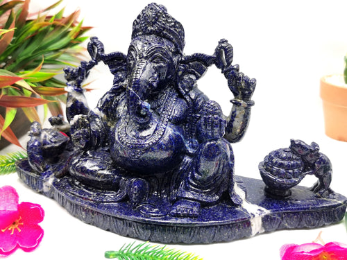 Lapis Lazuli Handmade Carving of Ganesh - Lord Ganesha Idol |Sculpture in Crystals/Gemstones - Reiki/Chakra/Healing - 5 inches and 2.01 kgs