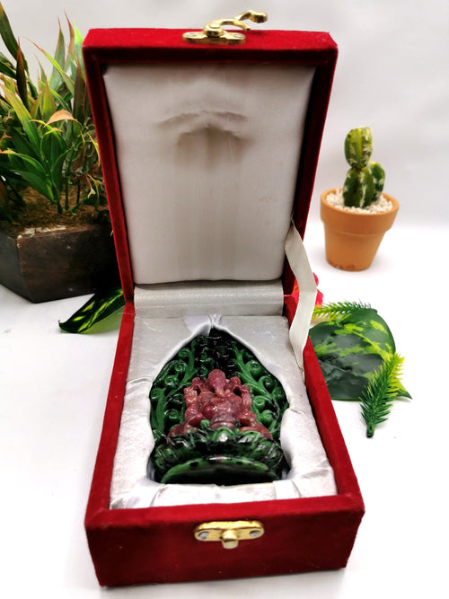 Ruby Ziosite Handmade Carving of Ganesh - Lord Ganesha Idol | Figurine in Crystals and Gemstones - 4.2 inches and 1360 carats