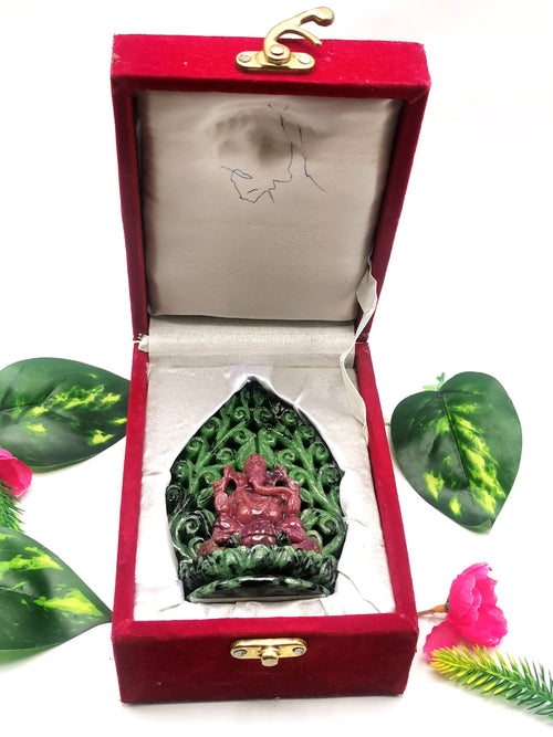 Ruby Ziosite Handmade Carving of Ganesh - Lord Ganesha Idol | Figurine in Crystals and Gemstones - 4.5 inches and 1450 carats