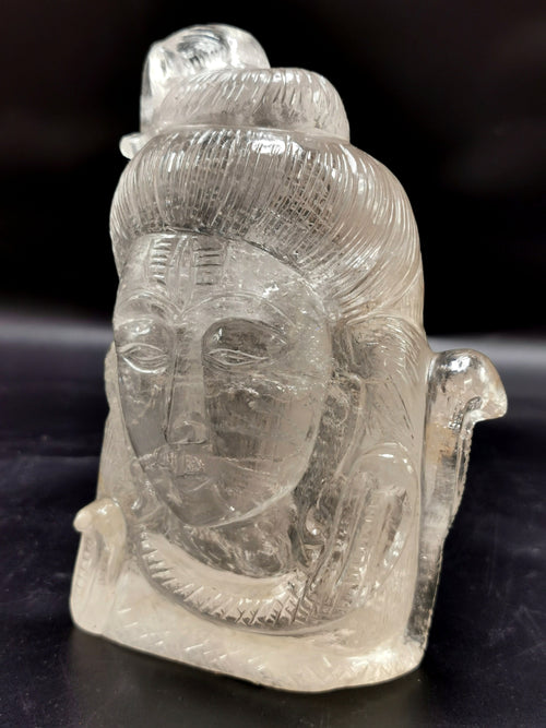 Shiva Head/Bust in Clear Quartz Carving - Lord Shivshankar in crystals and gemstones |Reiki/Chakra/Healing - 5 in and 845 gms (1.86 lb)