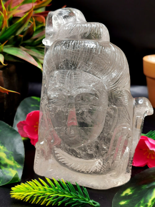 Shiva Head/Bust in Clear Quartz Carving - Lord Shivshankar in crystals and gemstones |Reiki/Chakra/Healing - 5 in and 845 gms (1.86 lb)