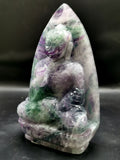 Multicolor Fluorite Buddha on leaf - handmade carving of serene and meditating Lord Buddha - crystal/reiki - 7 inches and 1.29 kg (2.84 lb)