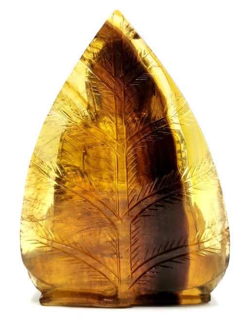 Yellow Fluorite Buddha on a leaf - handmade carving of serene and meditating Lord Buddha - crystal/reiki - 7 inches and 1.3 kgs (2.86 lb)