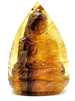 Yellow Fluorite Buddha on a leaf - handmade carving of serene and meditating Lord Buddha - crystal/reiki - 7 inches and 1.3 kgs (2.86 lb)