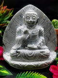 Howlite Buddha on a leaf - handmade carving of serene and meditating Lord Buddha - crystal/reiki/healing - 5.7 inches and 1.34 kg (2.95 lb)
