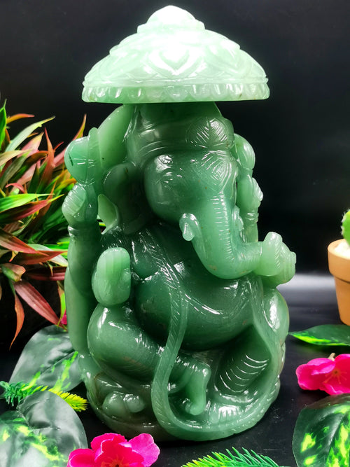 Green Aventurine Carving of Ganesh - Lord Ganesha Idol in Crystals/Gem