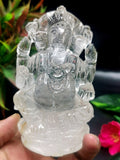 Ganesh statue in Clear Quartz Handmade Carving - Ganesha Ido |Sculpture in Crystals and Gemstones - 4.5 inches and 475 gms (1.05 lb)