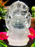Ganesh statue in Clear Quartz Handmade Carving - Ganesha Ido |Sculpture in Crystals and Gemstones - 4.5 inches and 475 gms (1.05 lb)