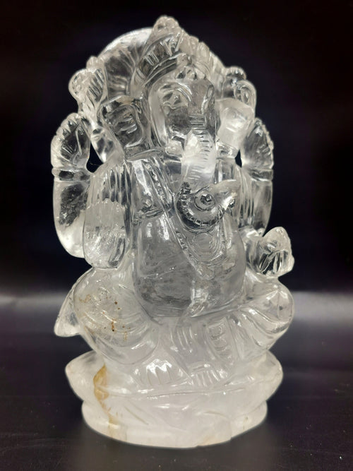Ganesh statue in Clear Quartz Handmade Carving - Ganesha Ido |Sculpture in Crystals and Gemstones - 4.5 inches and 475 gms (1.05 lb)