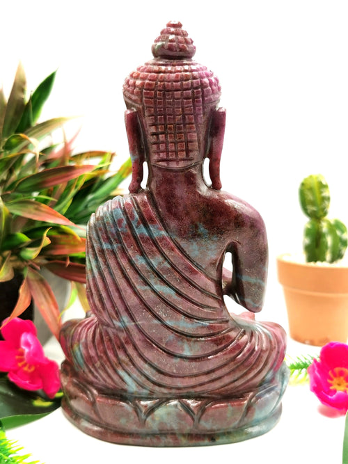 Ruby Kyanite Buddha - handmade carving of serene and meditating Lord Buddha - crystal/reiki/healing - 6.5 inches and 0.98 kg (2.16 lb)