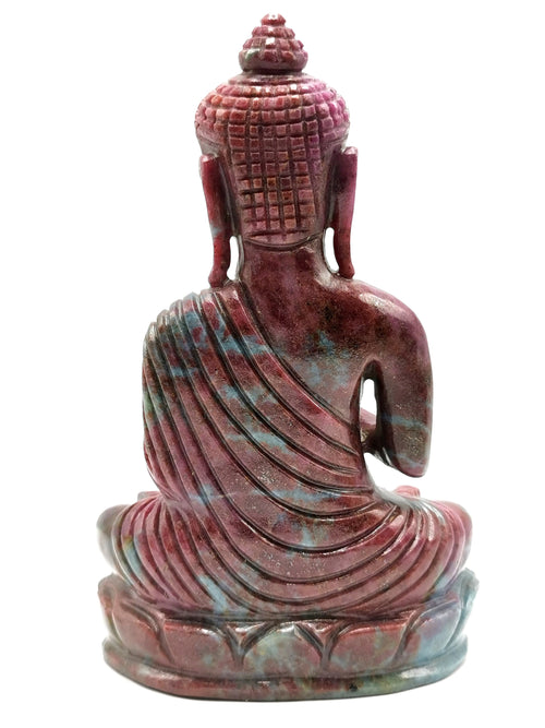 Red Ruby Kyanite Buddha - handmade carving of serene and meditating Lord Buddha - crystal/reiki/healing - 7 inches and 1.54 kg (3.39 lb)