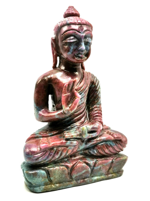 Red Ruby Kyanite Buddha - handmade carving of serene and meditating Lord Buddha - crystal/reiki/healing - 7 inches and 1.54 kg (3.39 lb)