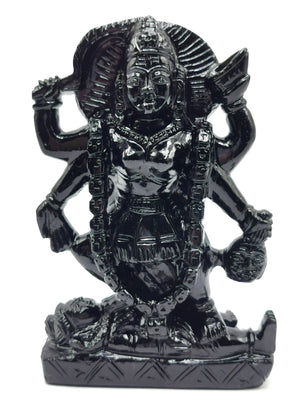 Mata Kaali statue/carving in black obsidian - Goddess Kali idol/murti in gemstones and crystals - 6 inches and 550 gms (1.21 lb)