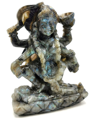 Mata Kaali statue/carving in labradorite stone - Goddess Kali idol/murti in gemstones and crystals - 5.5 inches and 590 gms (1.30 lb)