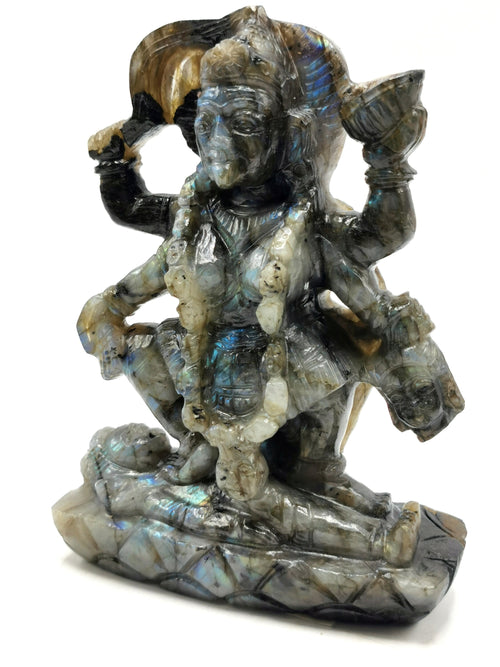 Mata Kaali statue/carving in labradorite stone - Goddess Kali idol/murti in gemstones and crystals - 5.5 inches and 590 gms (1.30 lb)