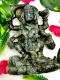 Mata Kaali statue/carving in labradorite stone - Goddess Kali idol/murti in gemstones and crystals - 5.5 inches and 590 gms (1.30 lb)