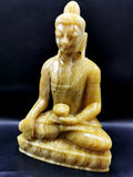 Yellow Aragonite Buddha - handmade carving of serene and meditating Lord Buddha - crystal/reiki/healing - 10 inches and 2.77 kg (6.09 lb)