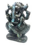 Large Labradorite Handmade Carving of Ganesh with blue flash - Lord Ganesha Idol/Statue in Crystals and Gemstones - 9 inch and 4 kg (8.9 lb)