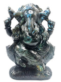 Large Labradorite Handmade Carving of Ganesh with blue flash - Lord Ganesha Idol/Statue in Crystals and Gemstones - 9 inch and 4 kg (8.9 lb)