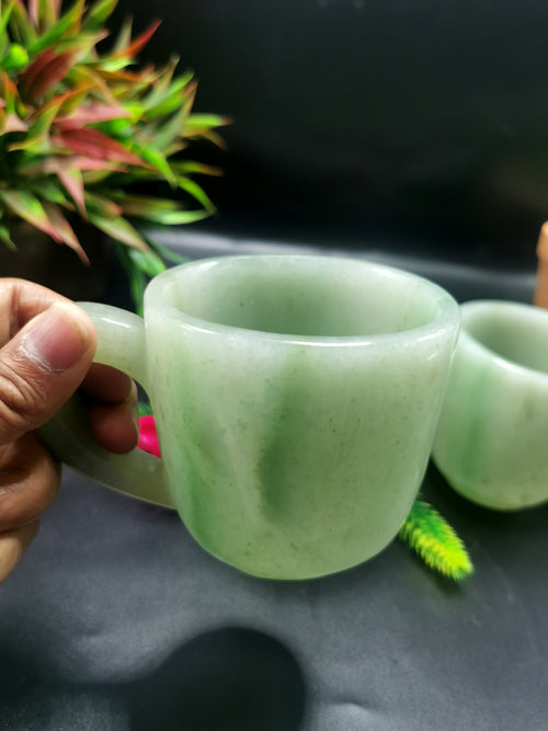 Green Aventurine tea set - exquisite carving of a tea kettle and 4 tea cups - crystal and gemstone carvings