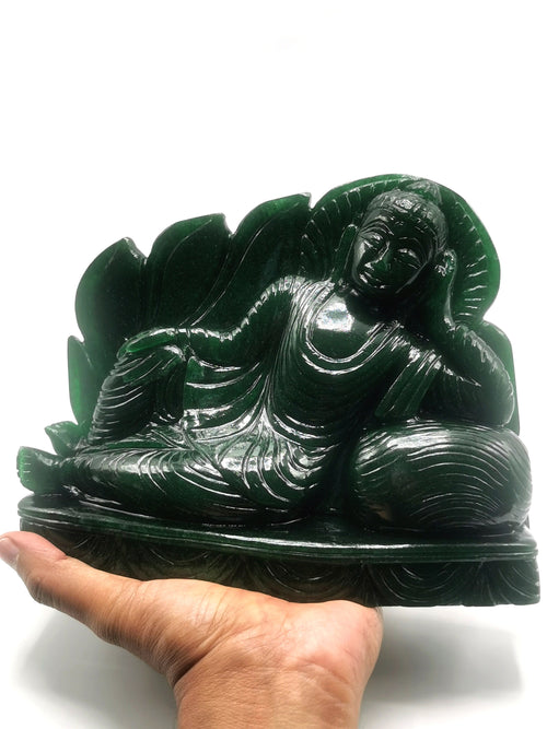 Green Aventurine Parinirvana Buddha - handmade carving of serene Lord Buddha - crystal/reiki/healing - 8 in and 2.98 kg (6.56 lb)